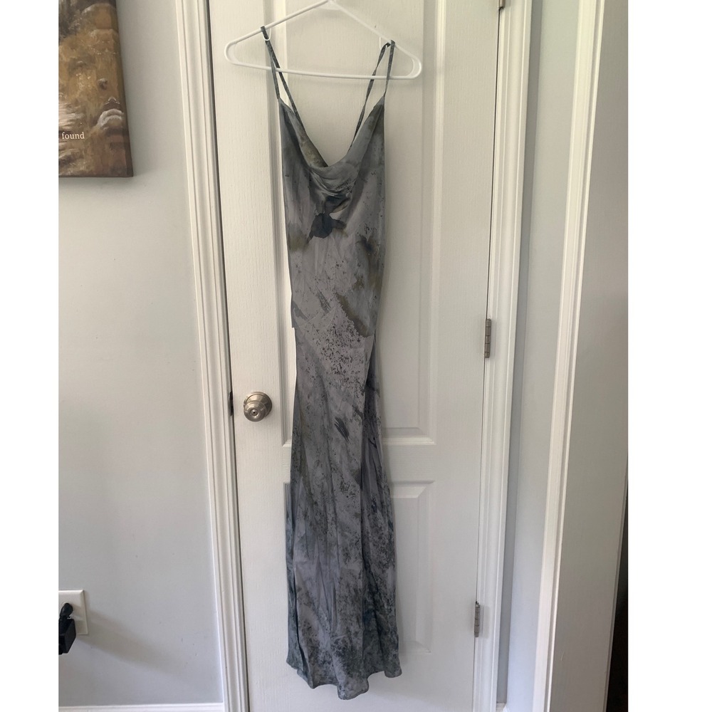 Topshop Cowl Neck Abstract Marble Print Midi Dress Grey Blue US 4 F105977 - Picture 1 of 11